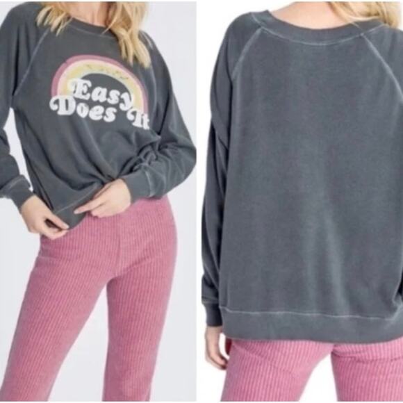 Wildfox Tops - Wildfox Sweatshirt ‘Easy Does It” Charcoal Gray Medium Oversized Casual